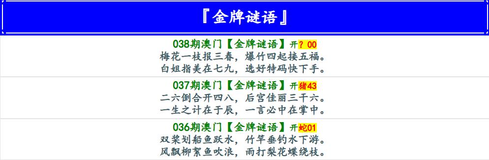 038期金牌谜语[图]